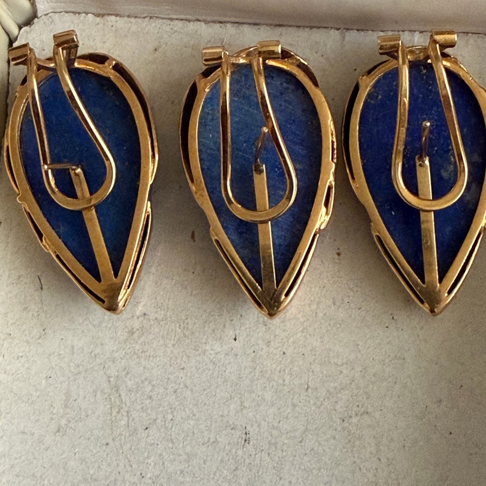 Vintage 14K Yellow Gold Lapis Lazuli Teardrop Ring and Matching Earrings Set - Picture 9 of 15